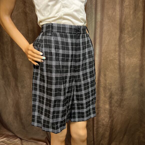 Savion Vintage High Rise Plaid Shorts Black White Wide Leg Women's 10 Preppy 90s - Picture 2 of 8